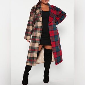 Fashion Nova Plaid Long Coat with Multicolor Design Size 1XL